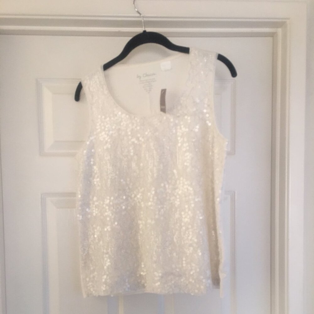 New Sparkle and Shine in this new ivory/silver Chico Sequin and Lace Tank